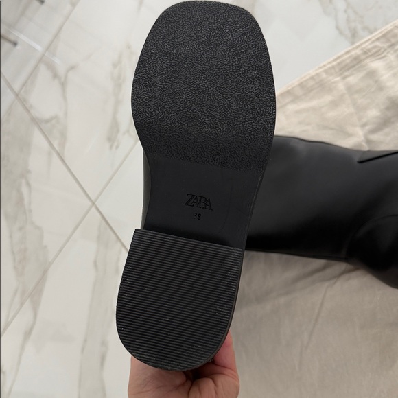 NWT ZARA REAL LEATHER Moto Boots Rounded Square Toe Water Repellent Size 8/38 - Picture 8 of 14